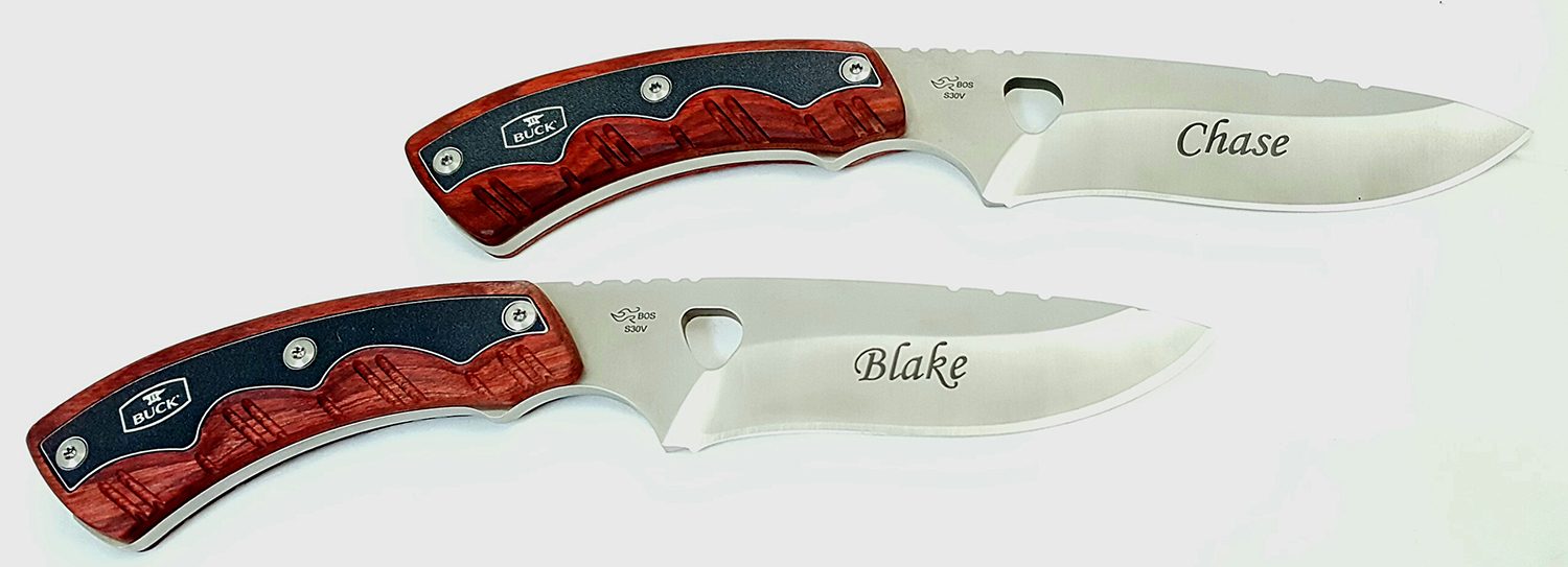engraved buck knives